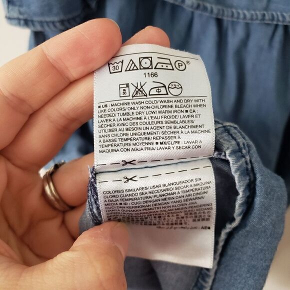 Old Navy Chambray Flounce Mini Dress M Petite - Picture 5 of 7